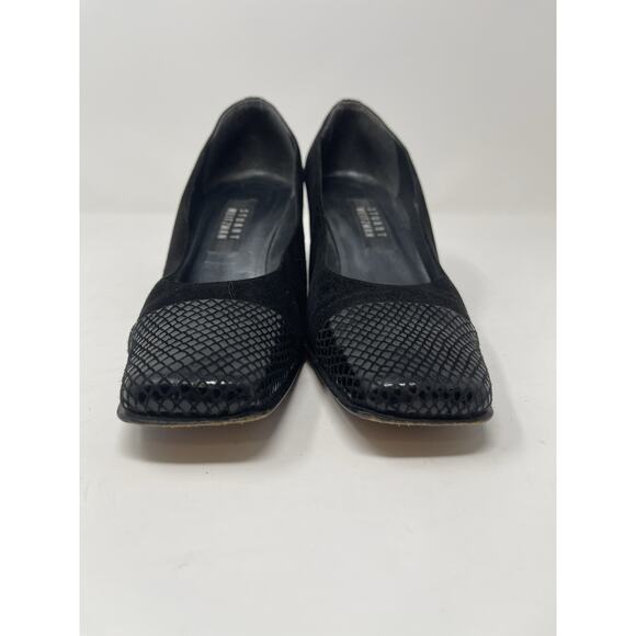 Vintage Stuart Weitzman Black Suede and Snakeskin Square Toe Pumps size 8 .5 B - Picture 2 of 13